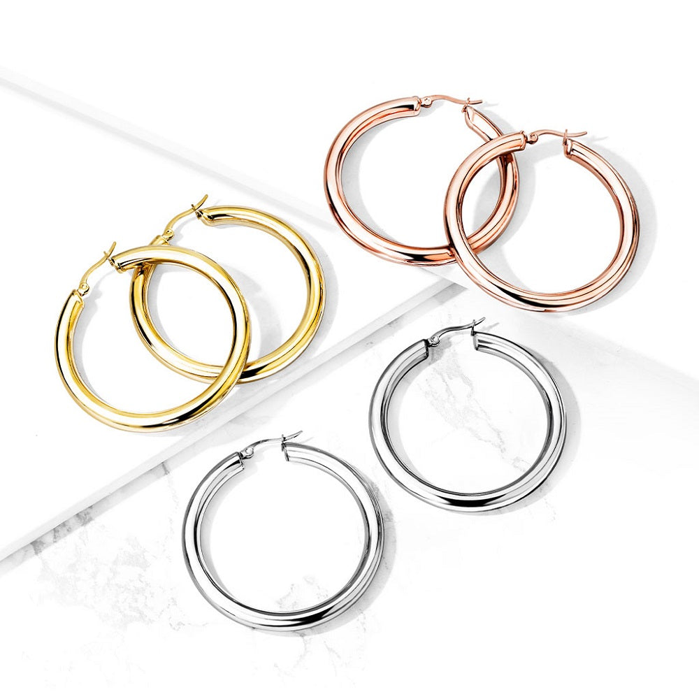 Thick Hollow Hoop Earrings - 316L Stainless Steel