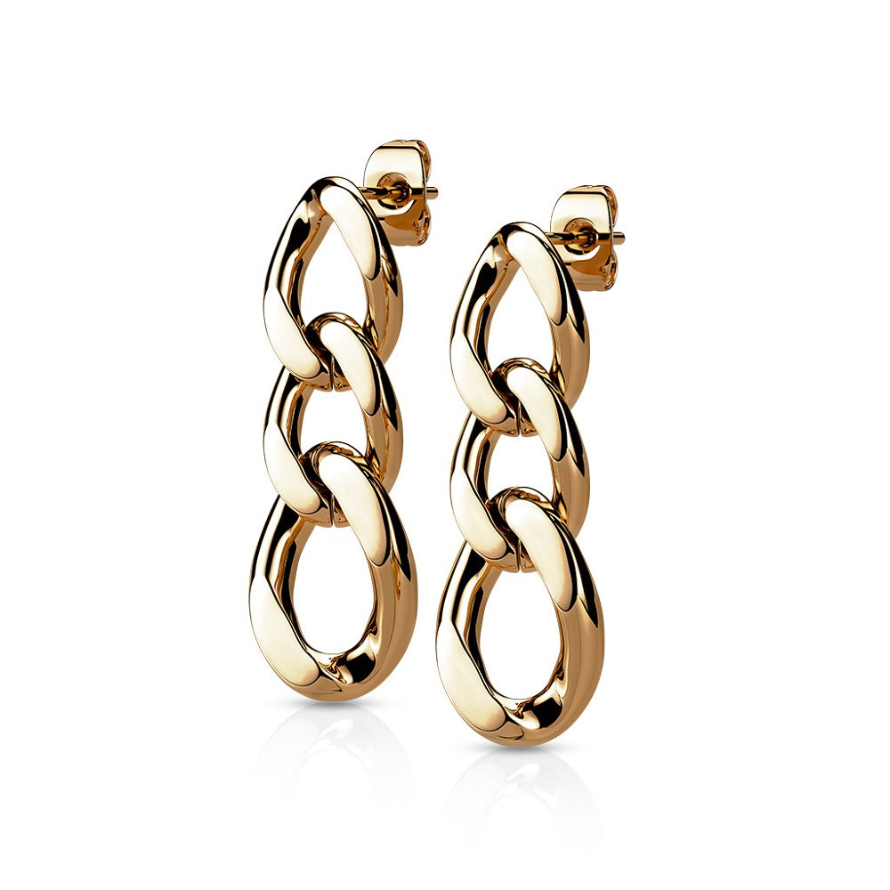 Chain Link Dangling Stud Earrings - 316L Stainless Steel