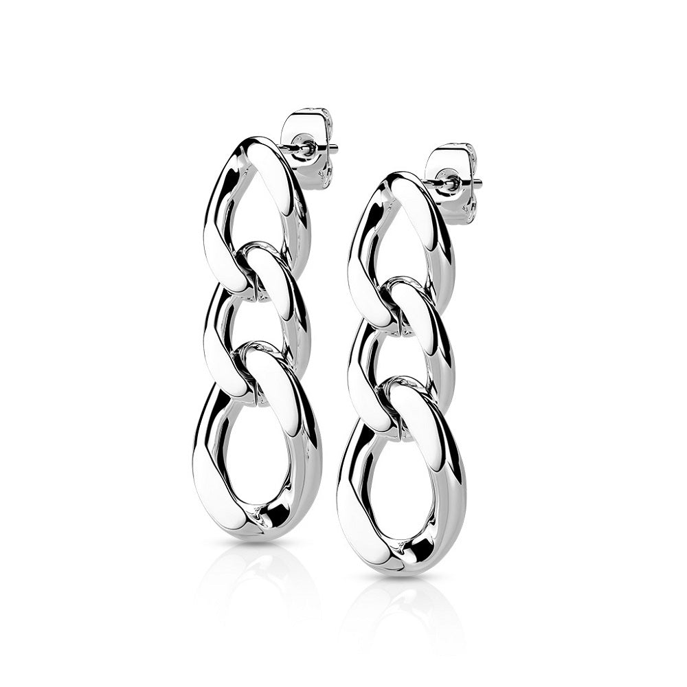 Chain Link Dangling Stud Earrings - 316L Stainless Steel