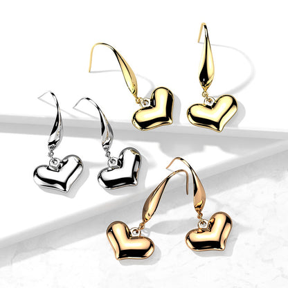 Heart Dangling Hook Earrings - 316L Stainless Steel