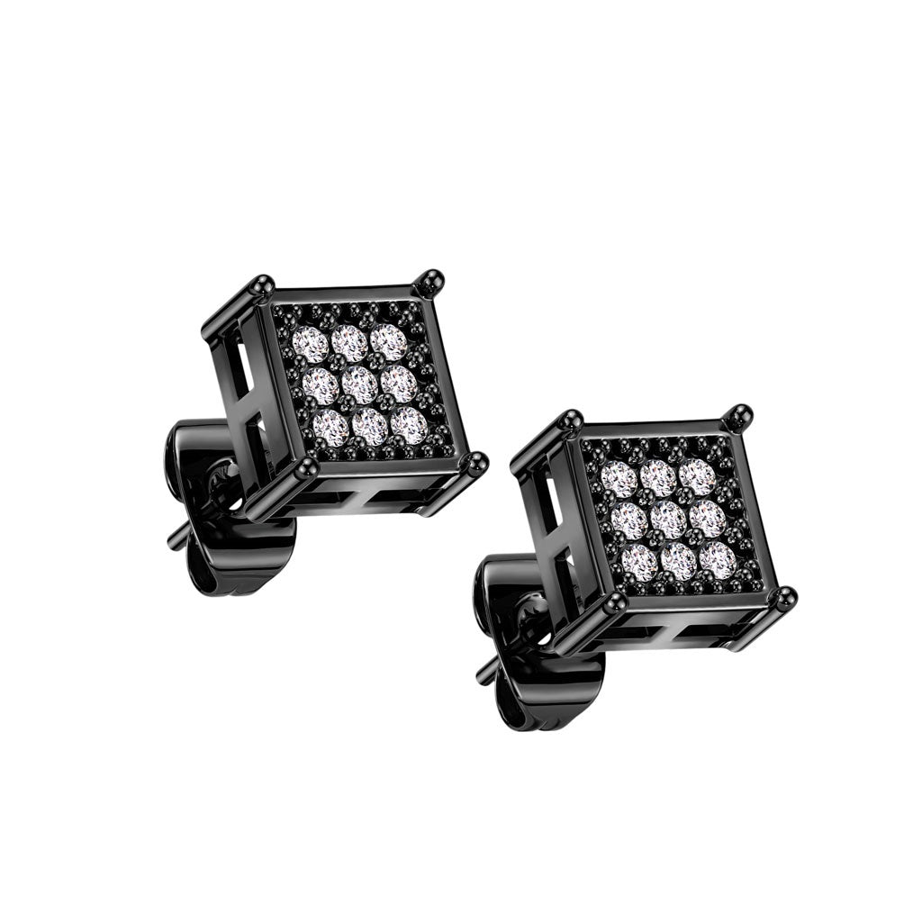 CZ Crystal Paved Square Shaped Stud Earrings - 316L Stainless Steel