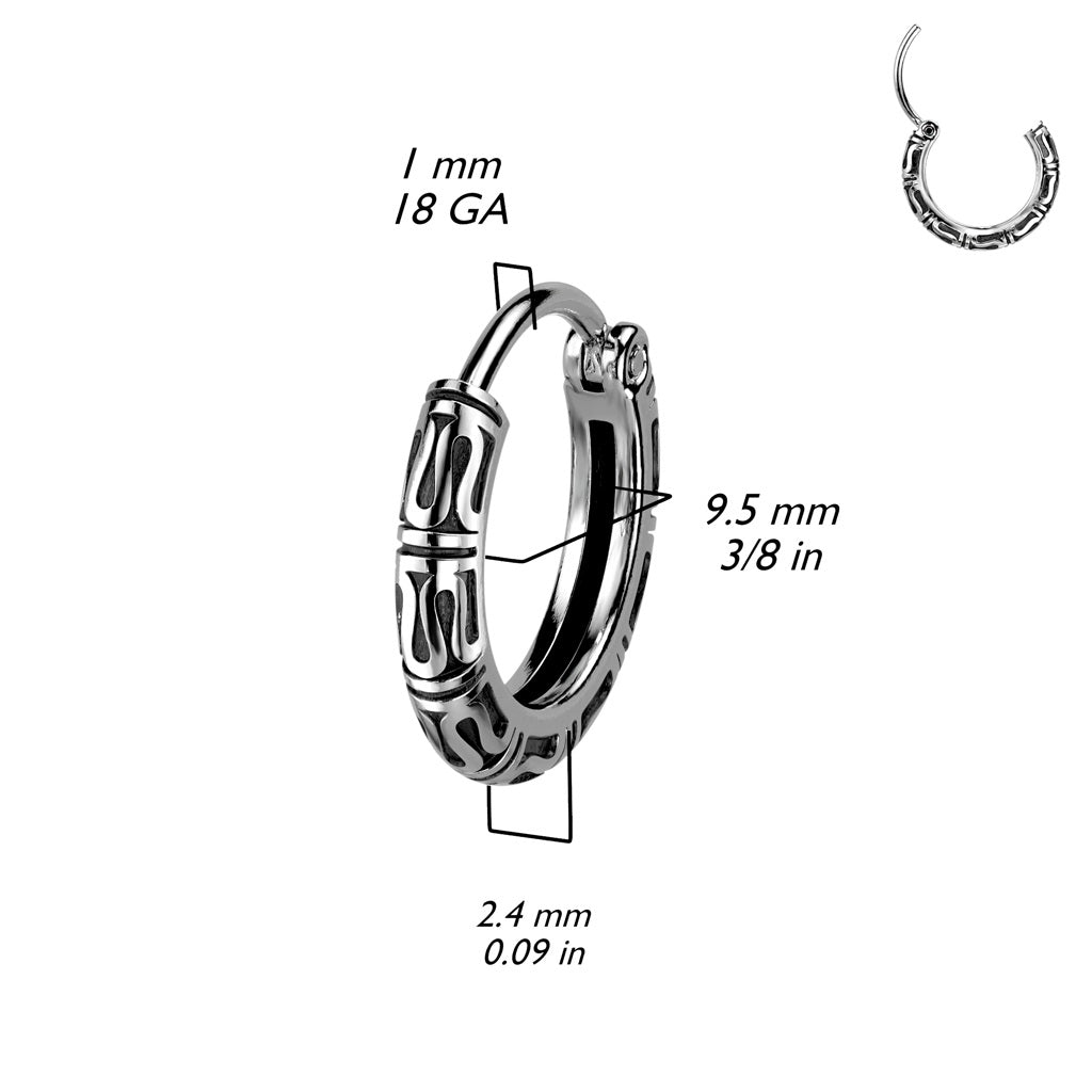 Tribal Casted Hinged Hoop Earrings - 316L Stainless Steel - Pair