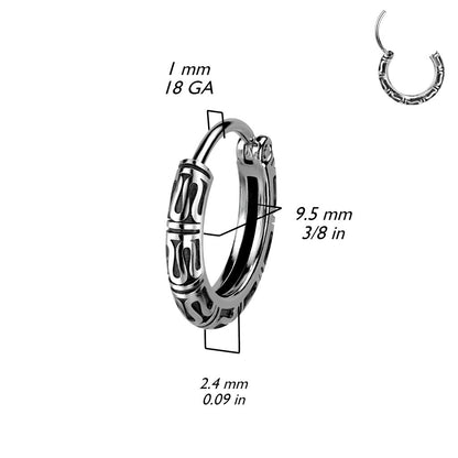 Tribal Casted Hinged Hoop Earrings - 316L Stainless Steel - Pair