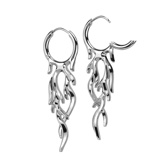 Flame Hinged Hoop Dangling Earrings - 316L Stainless Steel