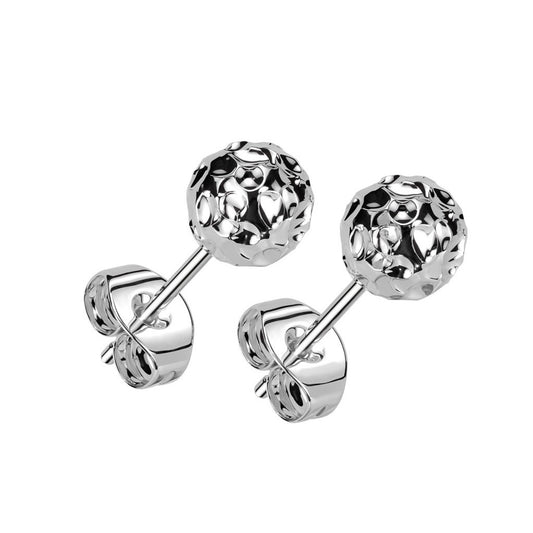 Hammered Ball Stud Earrings - Pair - 316L Stainless Steel