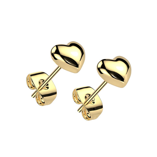 3D Heart Stud Earrings - Pair - 316L Stainless Steel