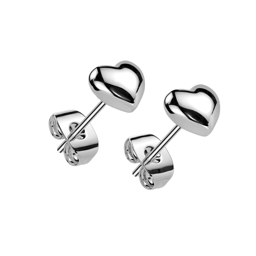 3D Heart Stud Earrings - Pair - 316L Stainless Steel