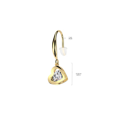 CZ Crystal Hollow Heart Shaped Dangling Earrings - Pair - 316L Stainless Steel