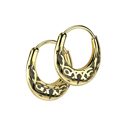 Celtic Tribal Knot Tapered Hoop Earrings - Pair - 316L Stainless Steel