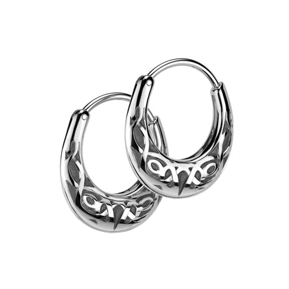 Celtic Tribal Knot Tapered Hoop Earrings - Pair - 316L Stainless Steel