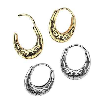 Celtic Tribal Knot Tapered Hoop Earrings - Pair - 316L Stainless Steel