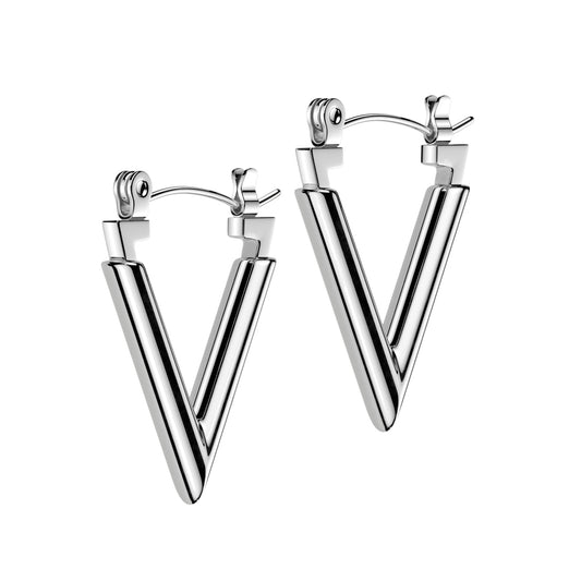 Triangle Shaped Hoop Earrings - Pair - 316L Stainless Steel