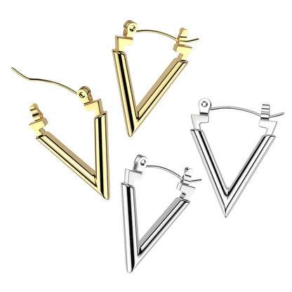 Triangle Shaped Hoop Earrings - Pair - 316L Stainless Steel