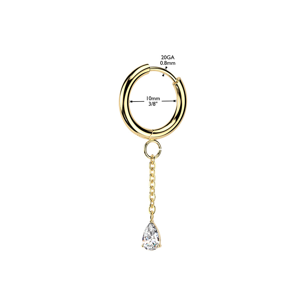 Teardrop CZ Crystal Dangling Hinged Hoop Earrings - Pair - 316L Stainless Steel