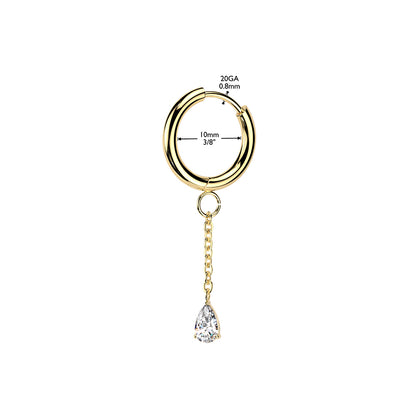 Teardrop CZ Crystal Dangling Hinged Hoop Earrings - Pair - 316L Stainless Steel