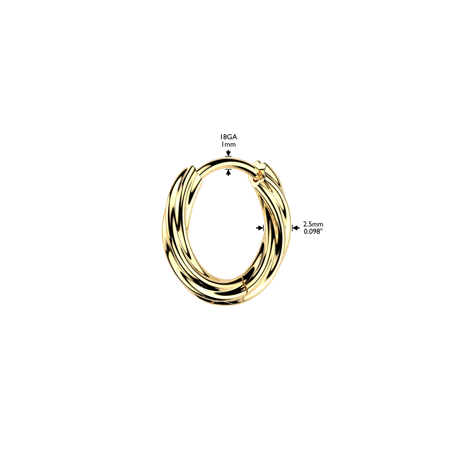 Twisted Hinged Huggie Hoop Earrings - Pair - 316L Stainless Steel