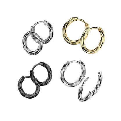 Twisted Hinged Huggie Hoop Earrings - Pair - 316L Stainless Steel