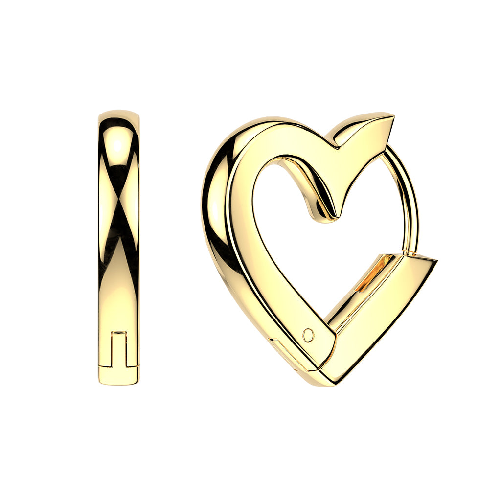 Heart Shaped Hinged Huggie Hoop Earrings - Pair - 316L Stainless Steel