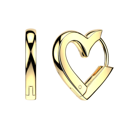 Heart Shaped Hinged Huggie Hoop Earrings - Pair - 316L Stainless Steel