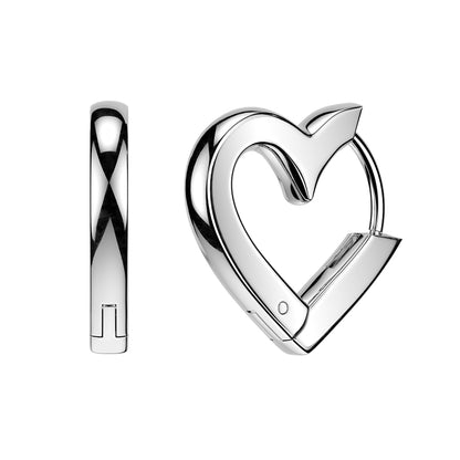 Heart Shaped Hinged Huggie Hoop Earrings - Pair - 316L Stainless Steel