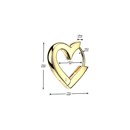 Heart Shaped Hinged Huggie Hoop Earrings - Pair - 316L Stainless Steel