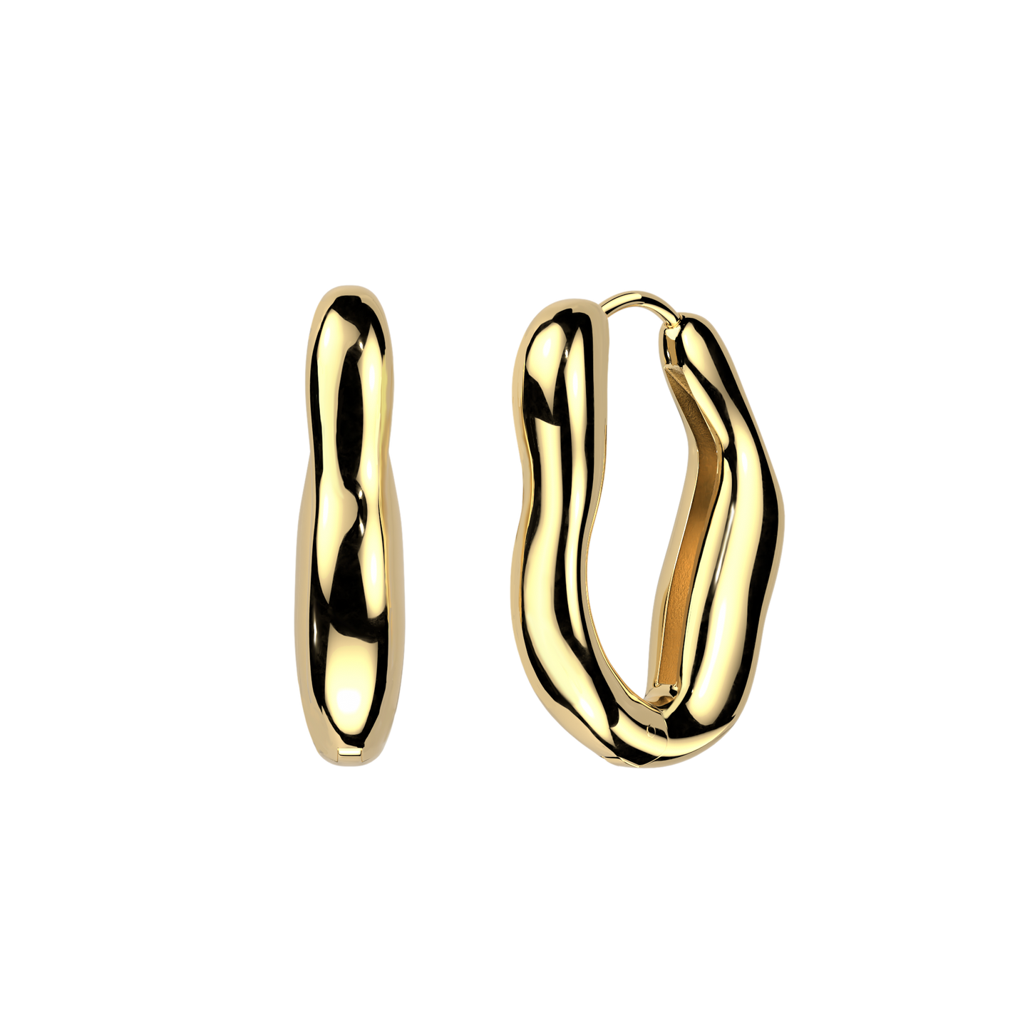 Wavy Oval Hinged Hoop Earrings - Pair - 316L Stainless Steel