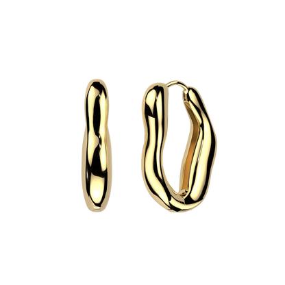 Wavy Oval Hinged Hoop Earrings - Pair - 316L Stainless Steel