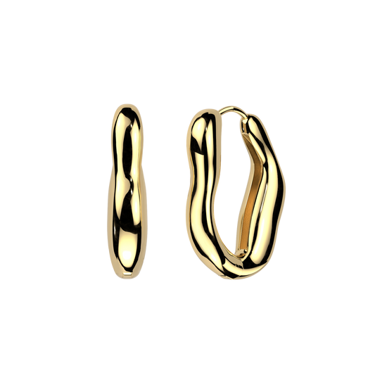 Wavy Oval Hinged Hoop Earrings - Pair - 316L Stainless Steel