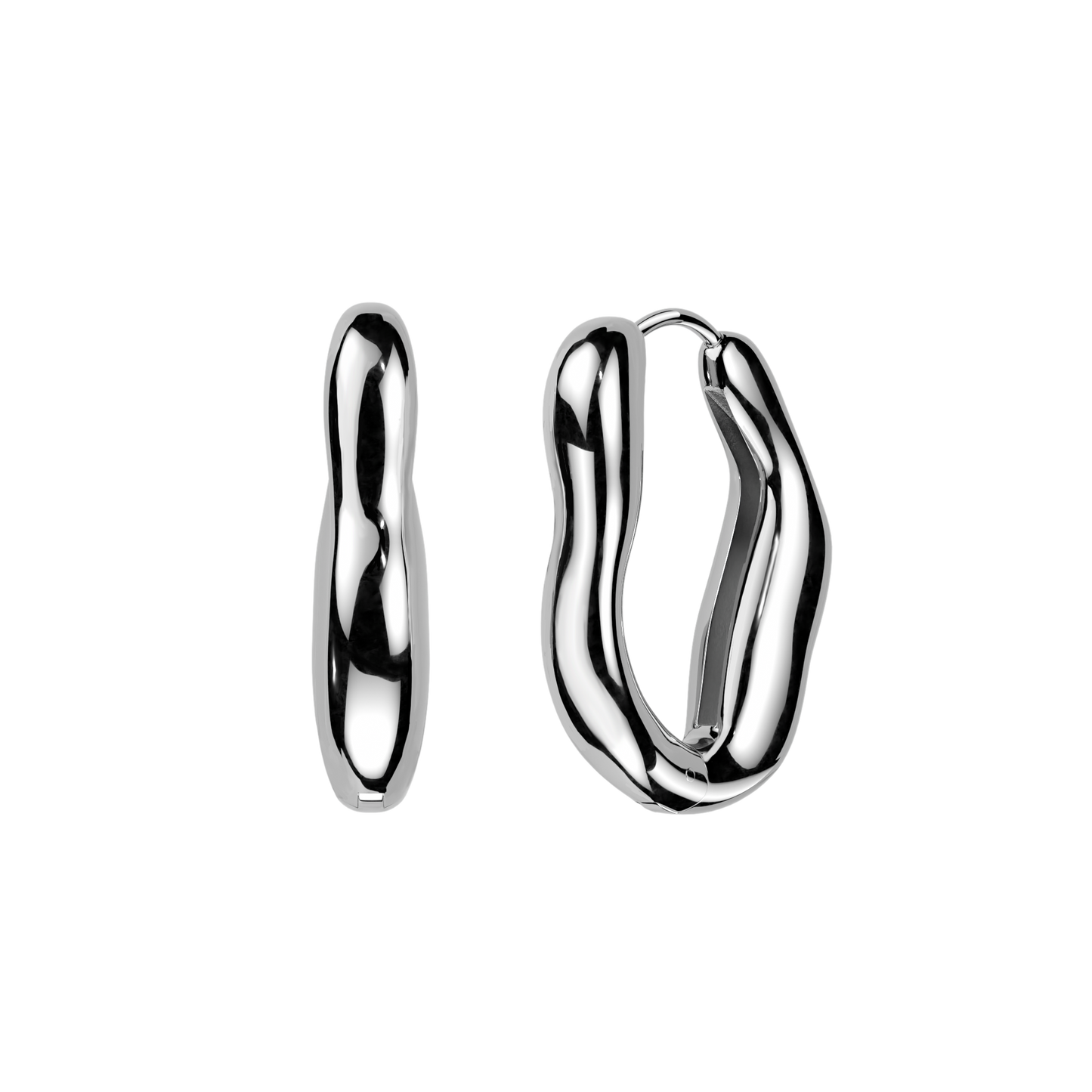 Wavy Oval Hinged Hoop Earrings - Pair - 316L Stainless Steel