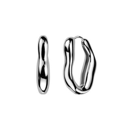 Wavy Oval Hinged Hoop Earrings - Pair - 316L Stainless Steel