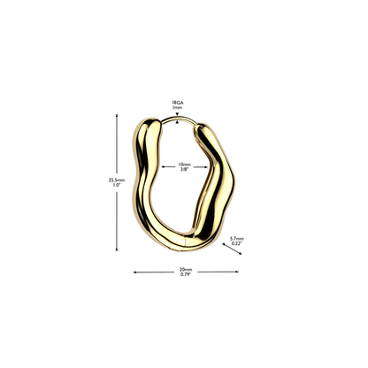 Wavy Oval Hinged Hoop Earrings - Pair - 316L Stainless Steel