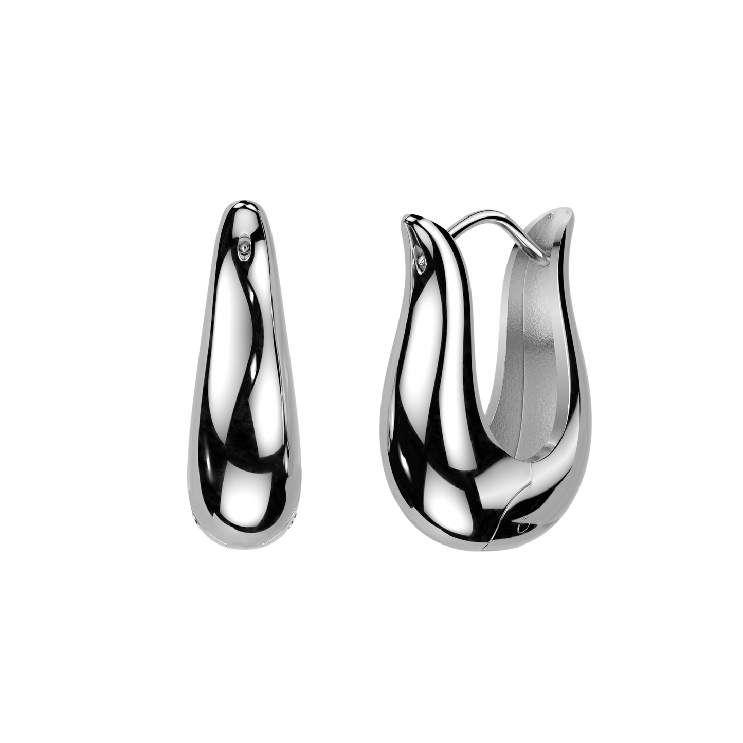Tulip Shaped Hinged Hoop Earrings - Pair - 316L Stainless Steel