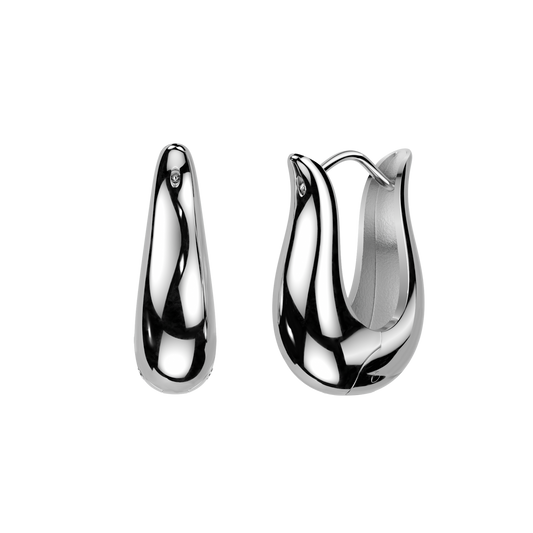 Tulip Shaped Hinged Hoop Earrings - Pair - 316L Stainless Steel