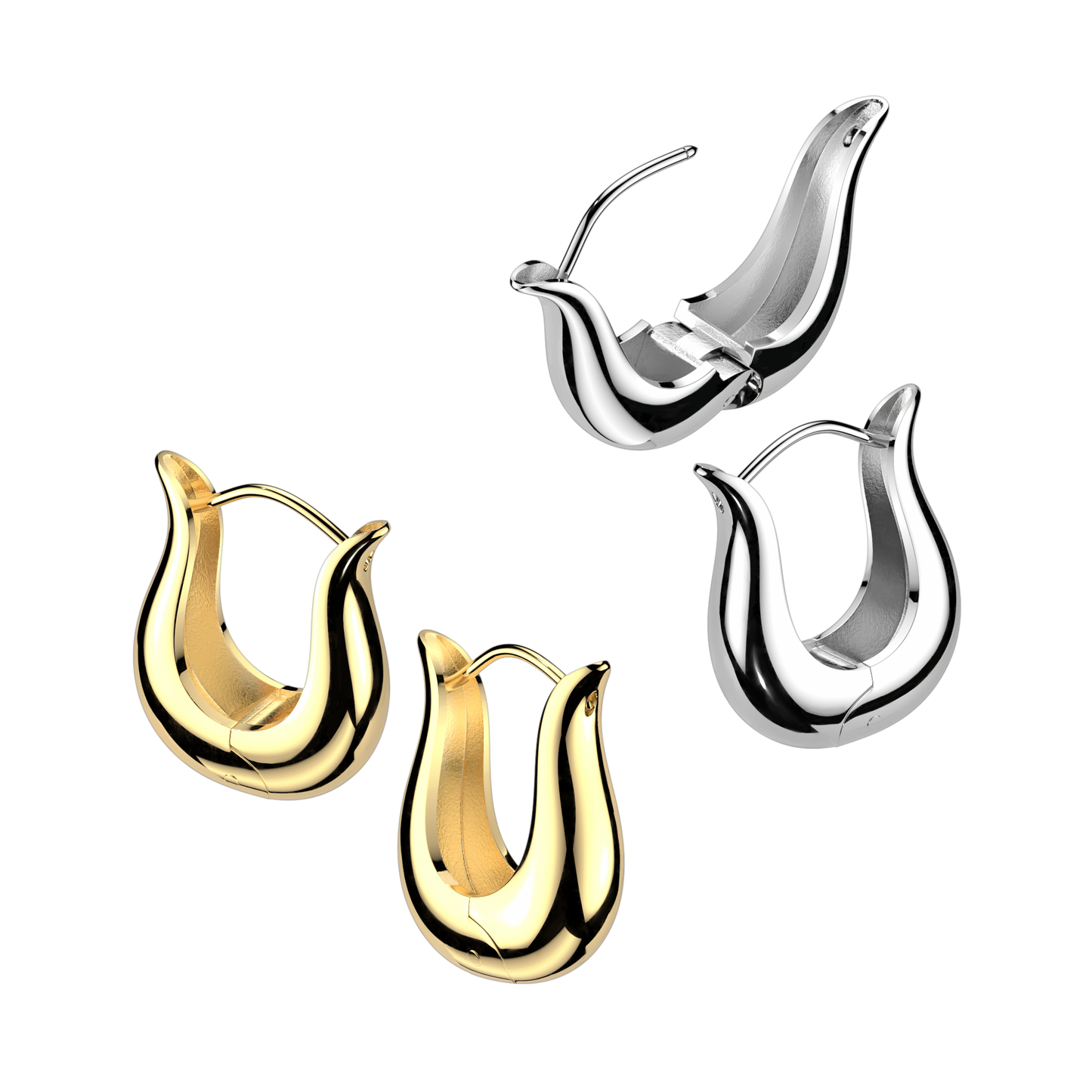 Tulip Shaped Hinged Hoop Earrings - Pair - 316L Stainless Steel