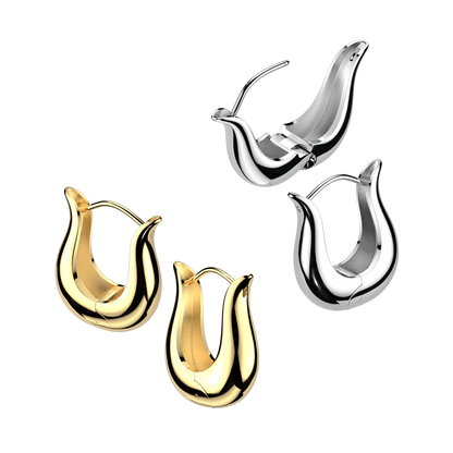 Tulip Shaped Hinged Hoop Earrings - Pair - 316L Stainless Steel