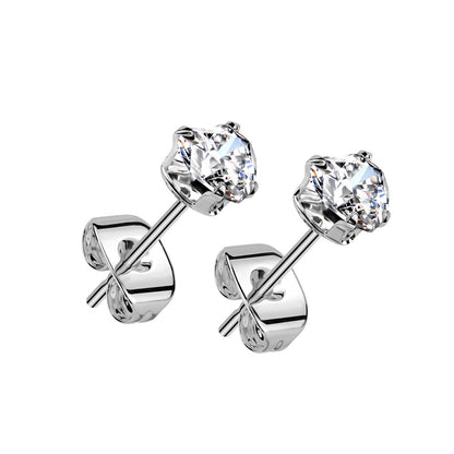 CZ Crystal Heart Stud Earrings - Pair - 316L Stainless Steel