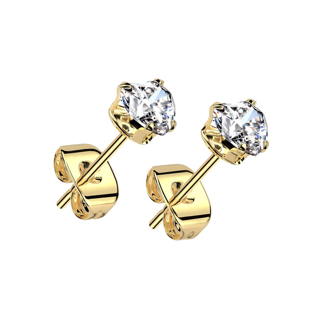 CZ Crystal Heart Stud Earrings - Pair - 316L Stainless Steel