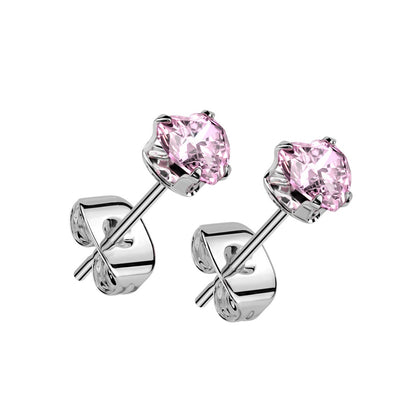 CZ Crystal Heart Stud Earrings - Pair - 316L Stainless Steel