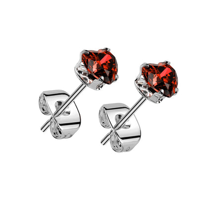 CZ Crystal Heart Stud Earrings - Pair - 316L Stainless Steel