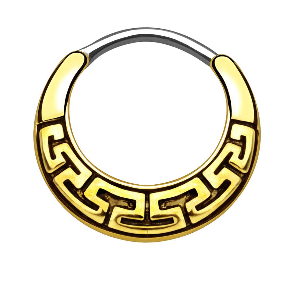 Tribal Maze Fan Rounded Design Hinged Segment Clicker Ring - 316L Stainless Steel