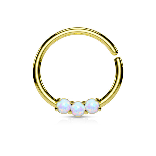 Triple Prong Set Synthetic Opals Bendable Hoop Ring - 316L Stainless Steel