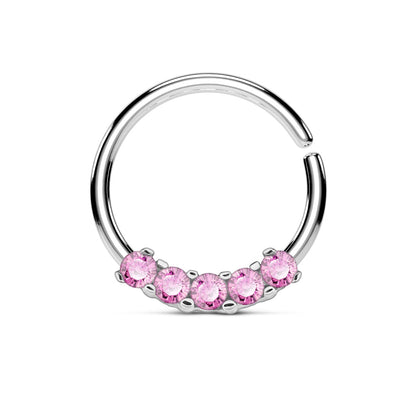 5 CZ Crystal Prong Set Bendable Hoop Ring - 316L Stainless Steel