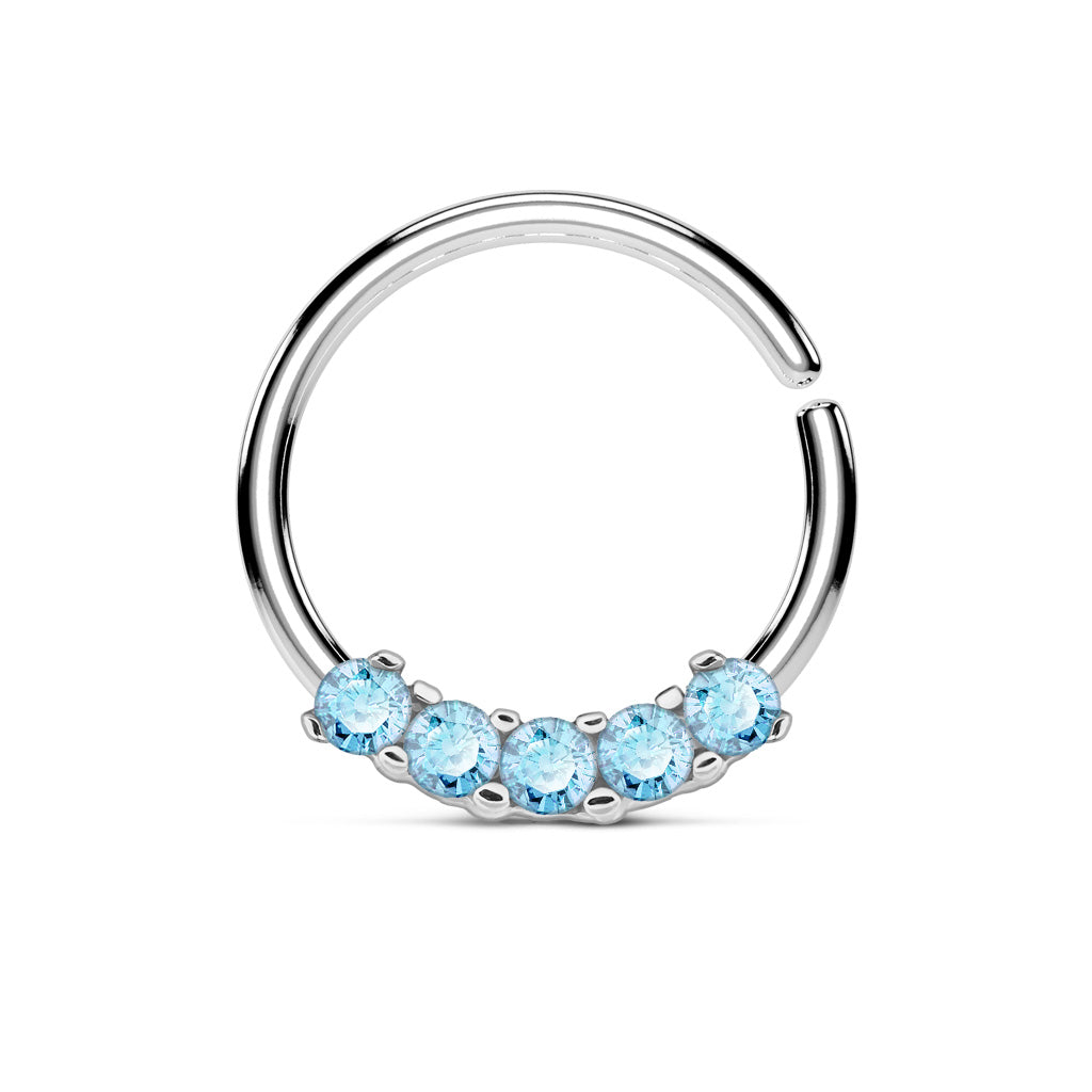 5 CZ Crystal Prong Set Bendable Hoop Ring - 316L Stainless Steel