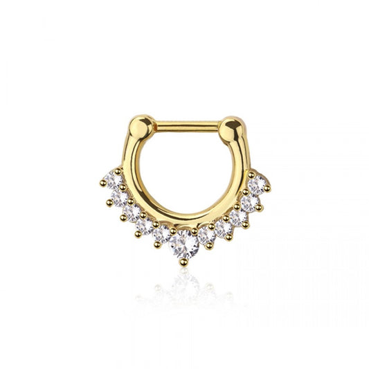 CZ Crystal Lined Front Septum Clicker Ring - 316L Stainless Steel