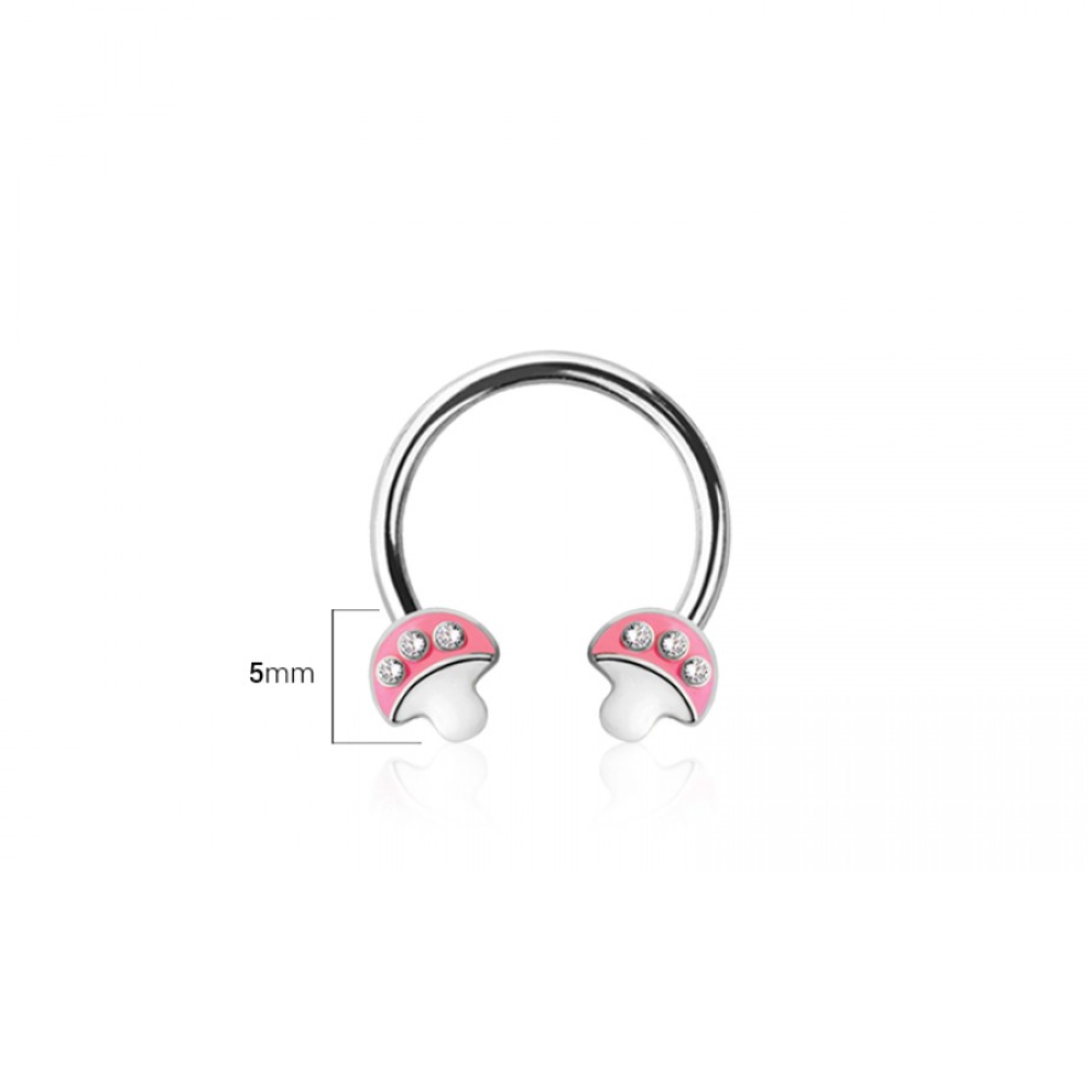 Pink Mushroom Ends Horseshoe Circular Barbell - 316L Stainless Steel