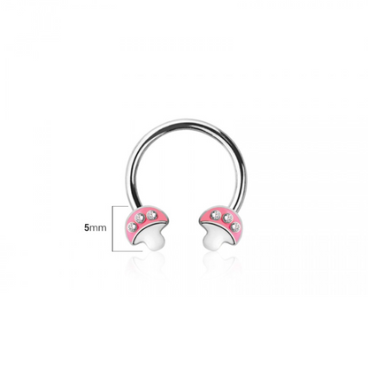 Pink Mushroom Ends Horseshoe Circular Barbell - 316L Stainless Steel
