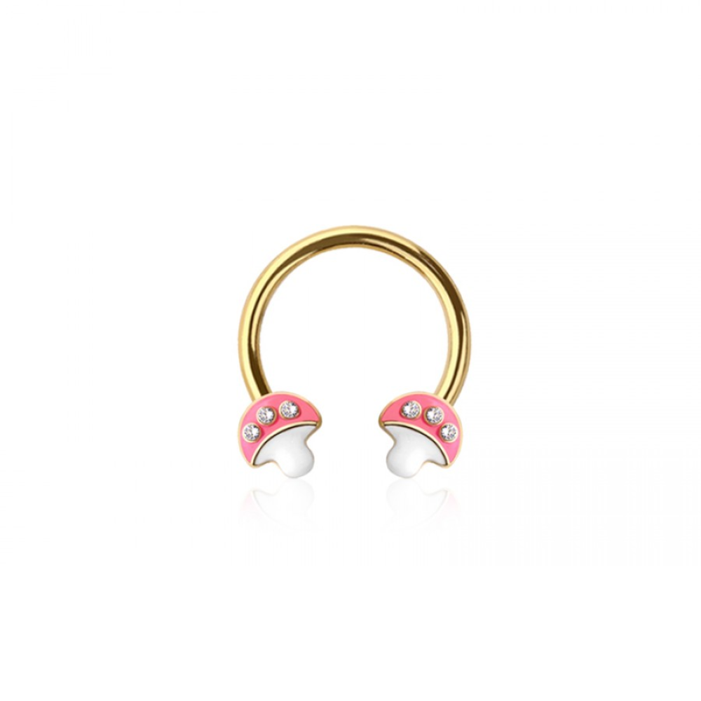 Pink Mushroom Ends Horseshoe Circular Barbell - 316L Stainless Steel