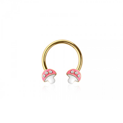 Pink Mushroom Ends Horseshoe Circular Barbell - 316L Stainless Steel