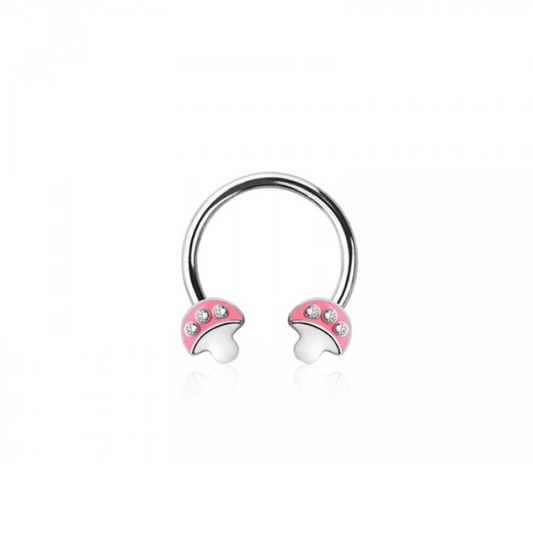 Pink Mushroom Ends Horseshoe Circular Barbell - 316L Stainless Steel