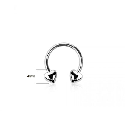 Heart Ends Horseshoe Circular Barbell - 316L Stainless Steel